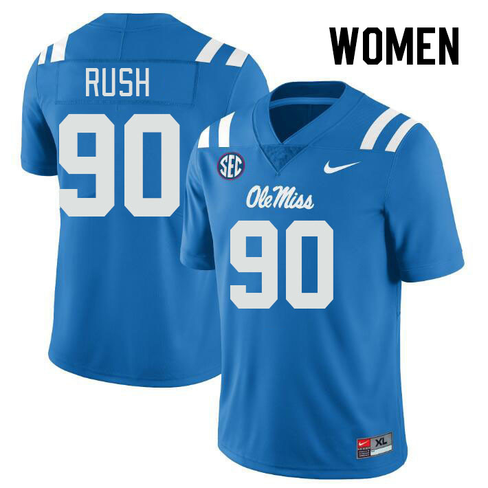 Women #90 Jeffery Rush Ole Miss Rebels College Football Jerseys Stitched-Power Blue